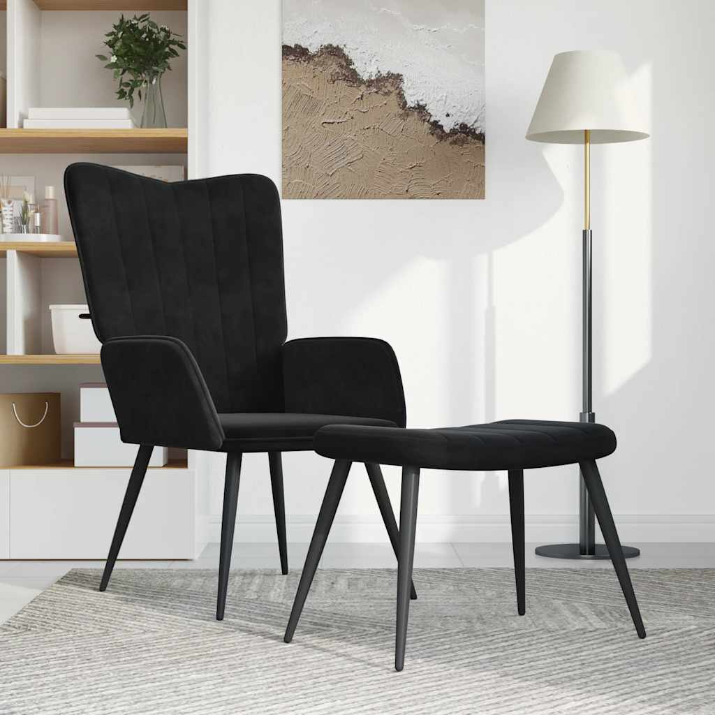 Poltrona Relax con Sgabello Nero in Velluto | homemem39