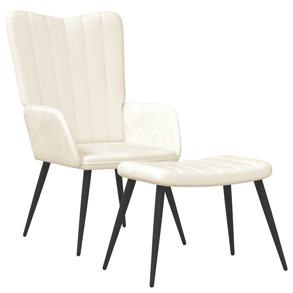 Poltrona Relax con Sgabello Bianco Crema in Velluto | homemem39