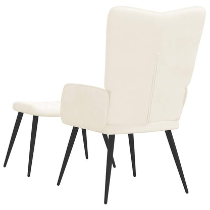 Poltrona Relax con Sgabello Bianco Crema in Velluto | homemem39