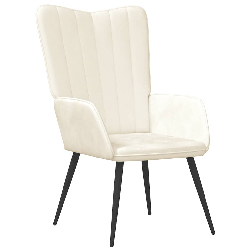 Poltrona Relax con Sgabello Bianco Crema in Velluto | homemem39