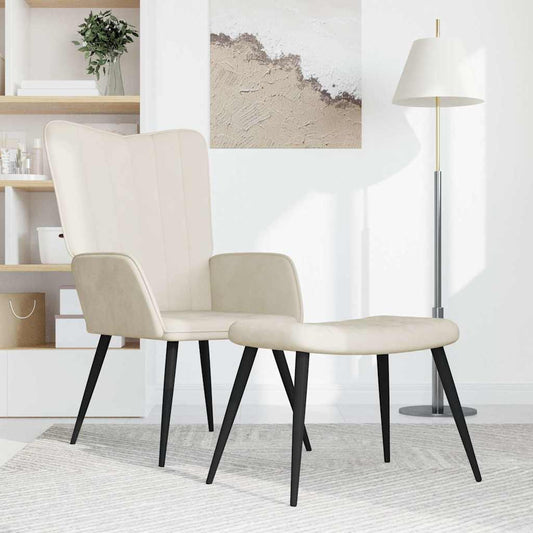 Poltrona Relax con Sgabello Bianco Crema in Velluto | homemem39