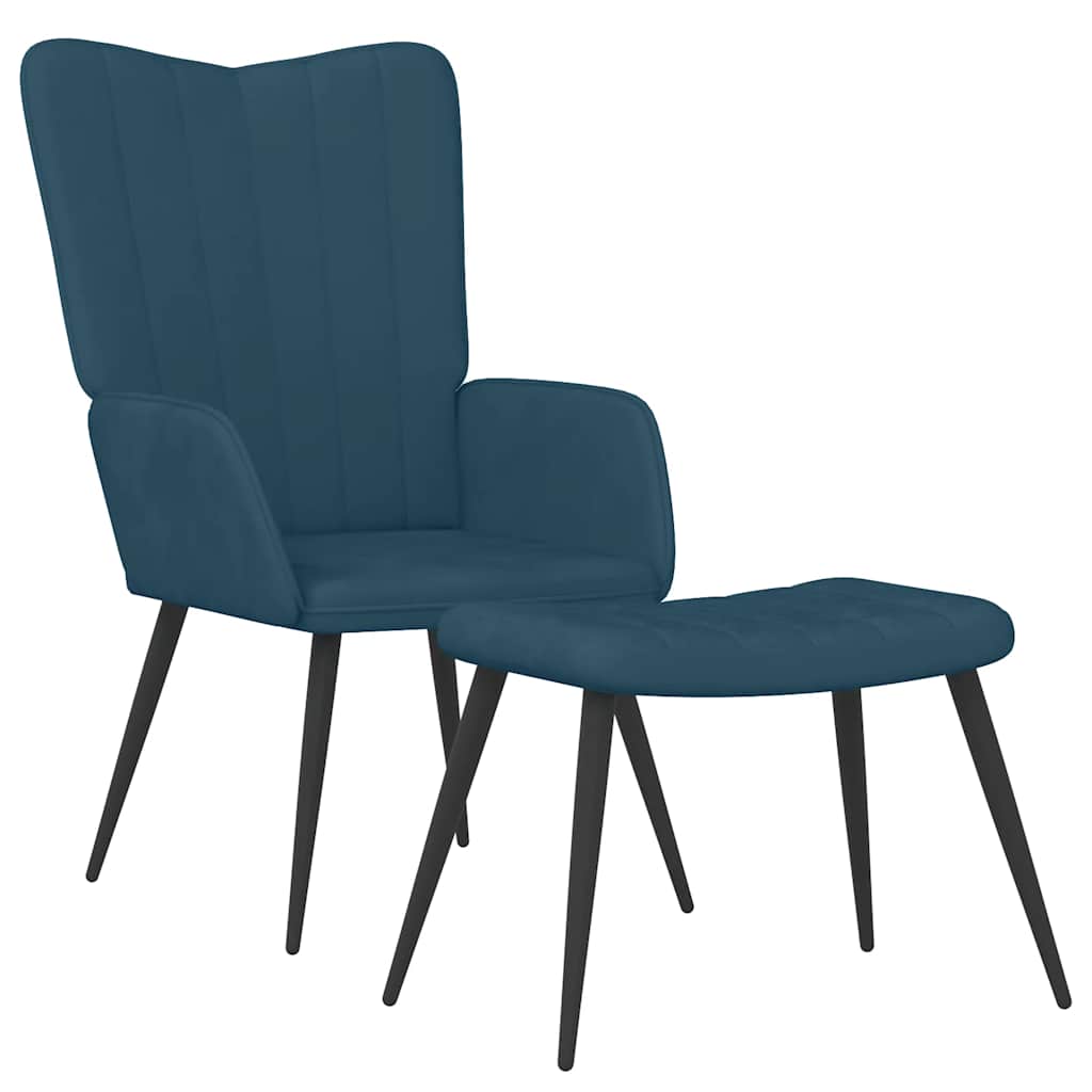 Poltrona Relax con Sgabello Blu in Velluto | homemem39