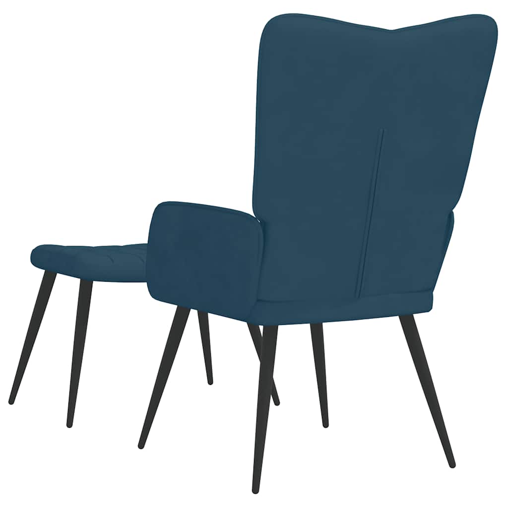 Poltrona Relax con Sgabello Blu in Velluto | homemem39