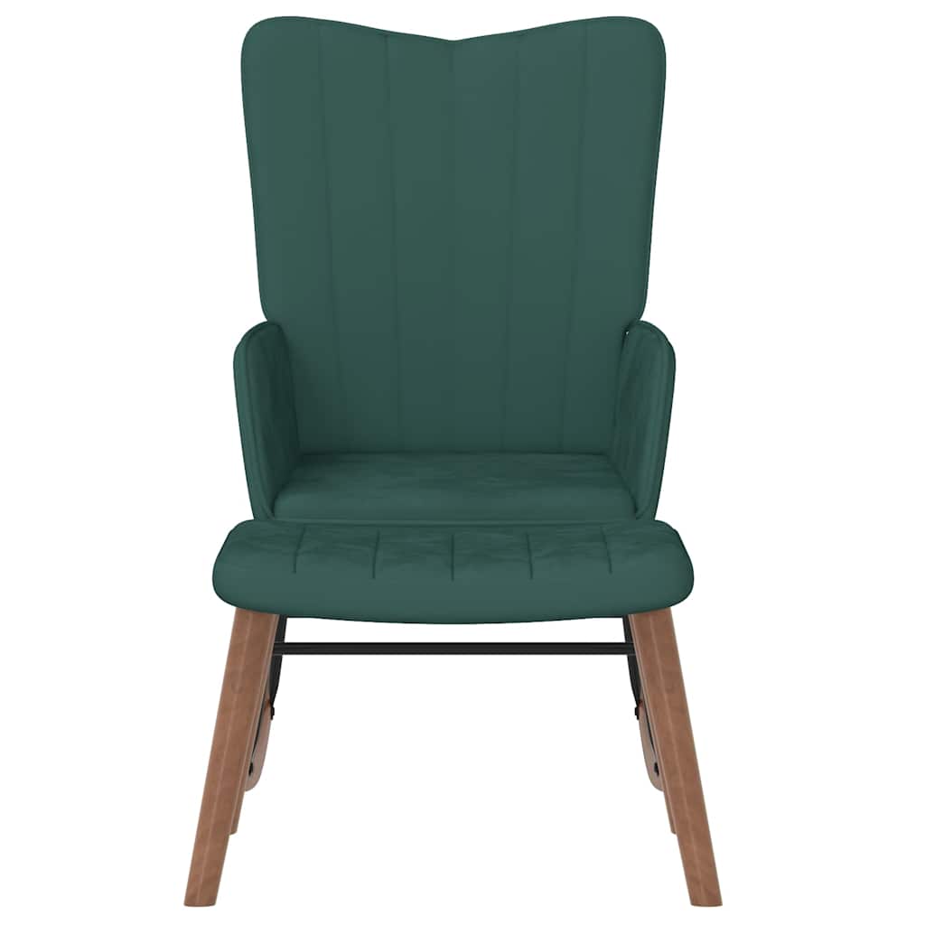 Poltrona a Dondolo con Poggiapiedi Verde Scuro in Velluto