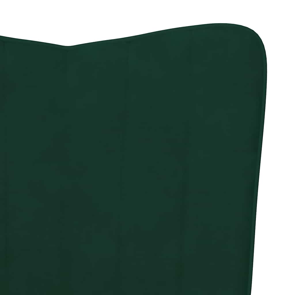 Poltrona a Dondolo con Poggiapiedi Verde Scuro in Velluto