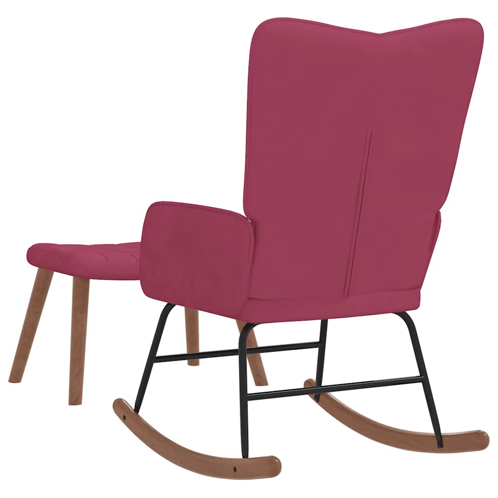 Poltrona a Dondolo con Poggiapiedi Rosso Vino in Velluto