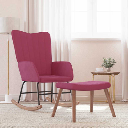 Poltrona a Dondolo con Poggiapiedi Rosso Vino in Velluto