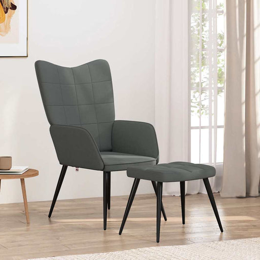 Sedia Relax con Sgabello Grigio Scuro in Tessuto