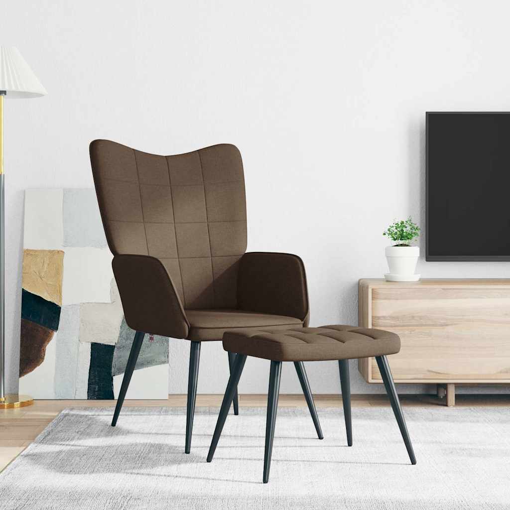 Sedia Relax con Sgabello Marrone in Tessuto | homemem39