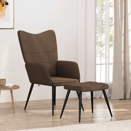 Sedia Relax con Sgabello Marrone in Tessuto | homemem39
