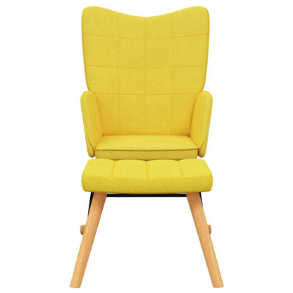 Poltrona a Dondolo con Poggiapiedi Giallo Senape in Tessuto