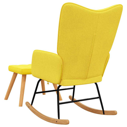 Poltrona a Dondolo con Poggiapiedi Giallo Senape in Tessuto