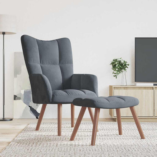 Poltrona Relax con Poggiapiedi Grigio Scuro in Velluto - homemem39