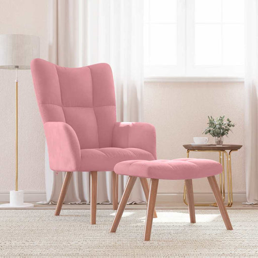 Poltrona Relax con Poggiapiedi Rosa in Velluto | homemem39