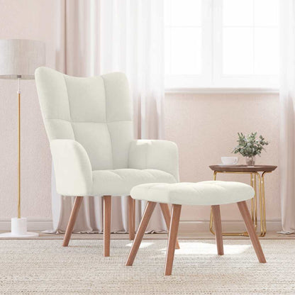 Poltrona Relax con Poggiapiedi Bianco Crema in Velluto | homemem39