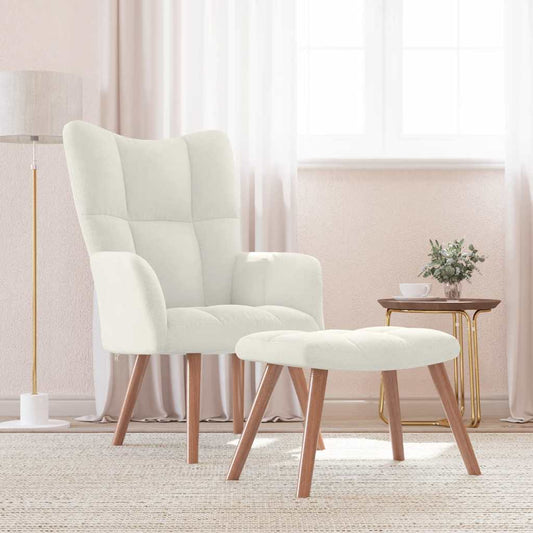 Poltrona Relax con Poggiapiedi Bianco Crema in Velluto | homemem39