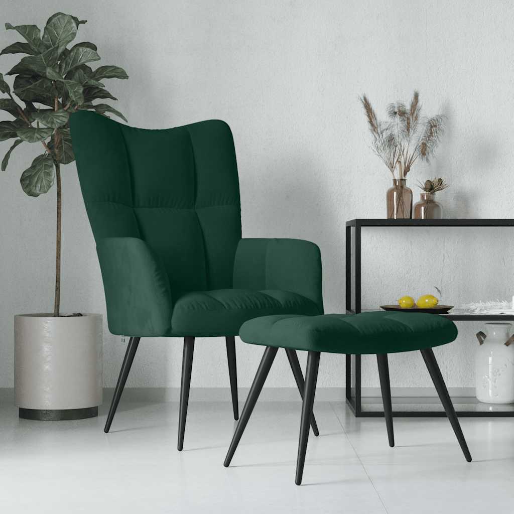 Poltrona Relax con Poggiapiedi Verde Scuro in Velluto | homemem39