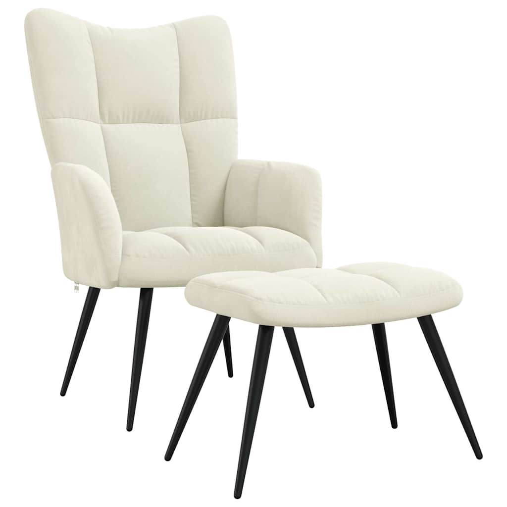 Poltrona Relax con Poggiapiedi Bianco Crema in Velluto - homemem39
