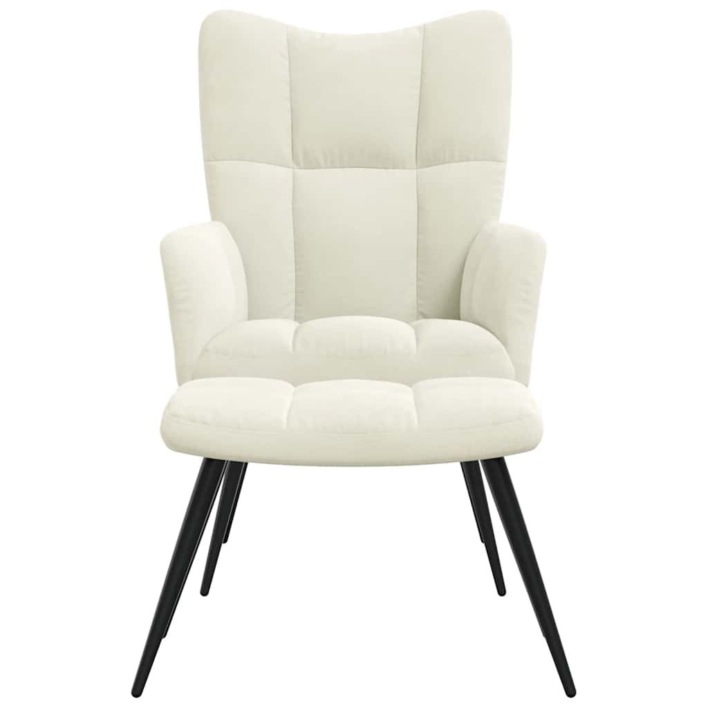 Poltrona Relax con Poggiapiedi Bianco Crema in Velluto - homemem39