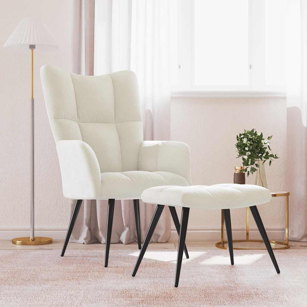 Poltrona Relax con Poggiapiedi Bianco Crema in Velluto - homemem39