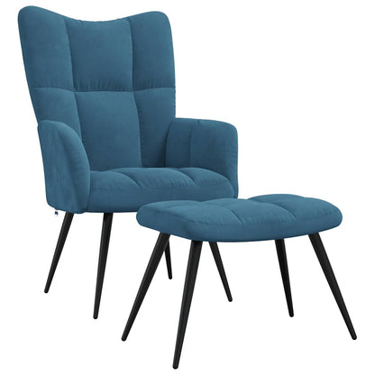 Poltrona Relax con Poggiapiedi Blu in Velluto - homemem39