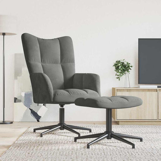 Sedia Relax con Poggiapiedi grigio scuro in Velluto