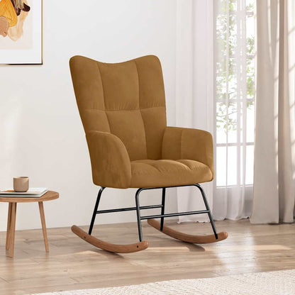 Sedia a Dondolo Marrone in Velluto