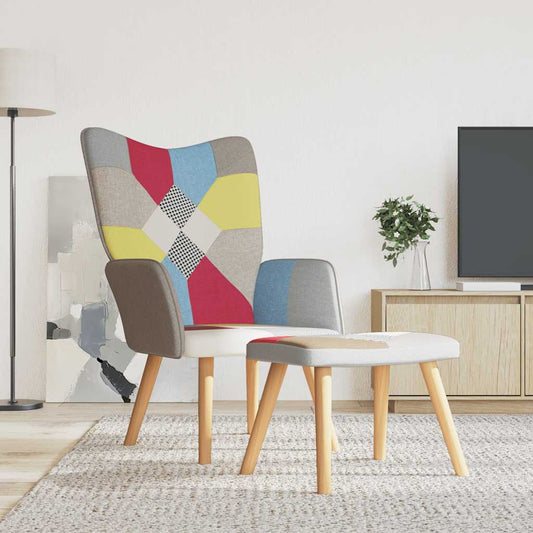 Poltrona Relax con Poggiapiedi in Tessuto Patchwork | homemem39