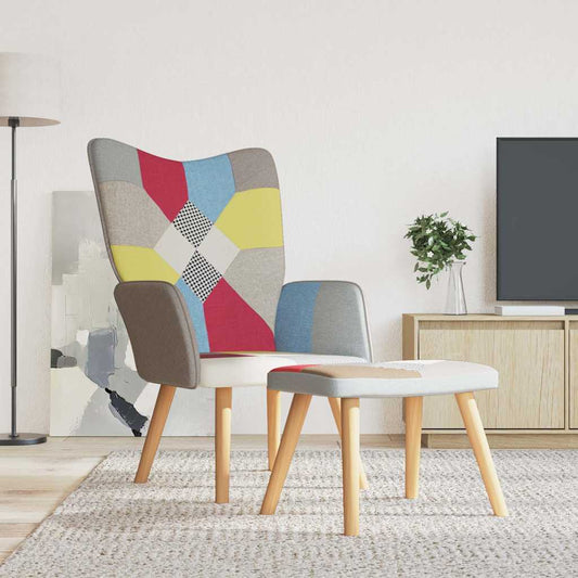 Poltrona Relax con Poggiapiedi in Tessuto Patchwork