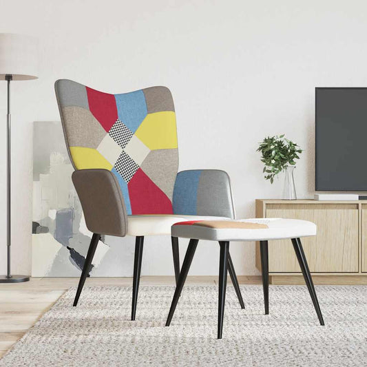 Poltrona Relax con Poggiapiedi in Tessuto Patchwork