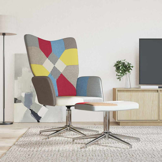 Sedia Relax con Sgabello in Tessuto Patchwork