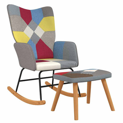 Sedia a Dondolo con Poggiapiedi in Tessuto Patchwork