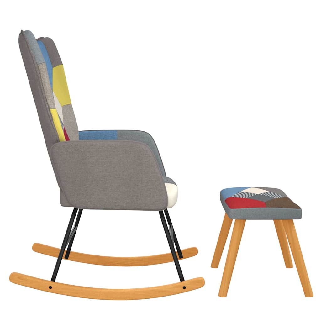 Sedia a Dondolo con Poggiapiedi in Tessuto Patchwork