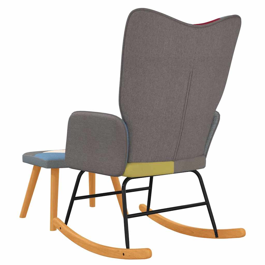 Sedia a Dondolo con Poggiapiedi in Tessuto Patchwork