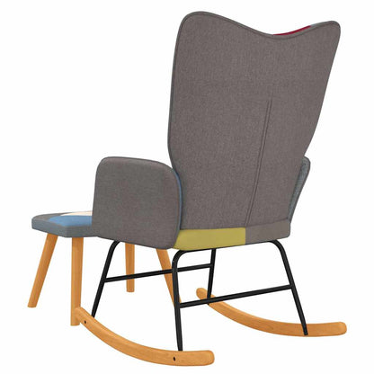 Sedia a Dondolo con Poggiapiedi in Tessuto Patchwork