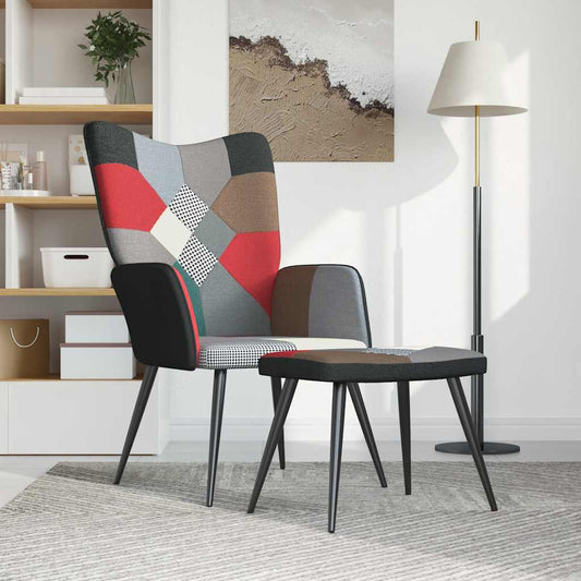 Sedia Relax con Sgabello in Tessuto Patchwork