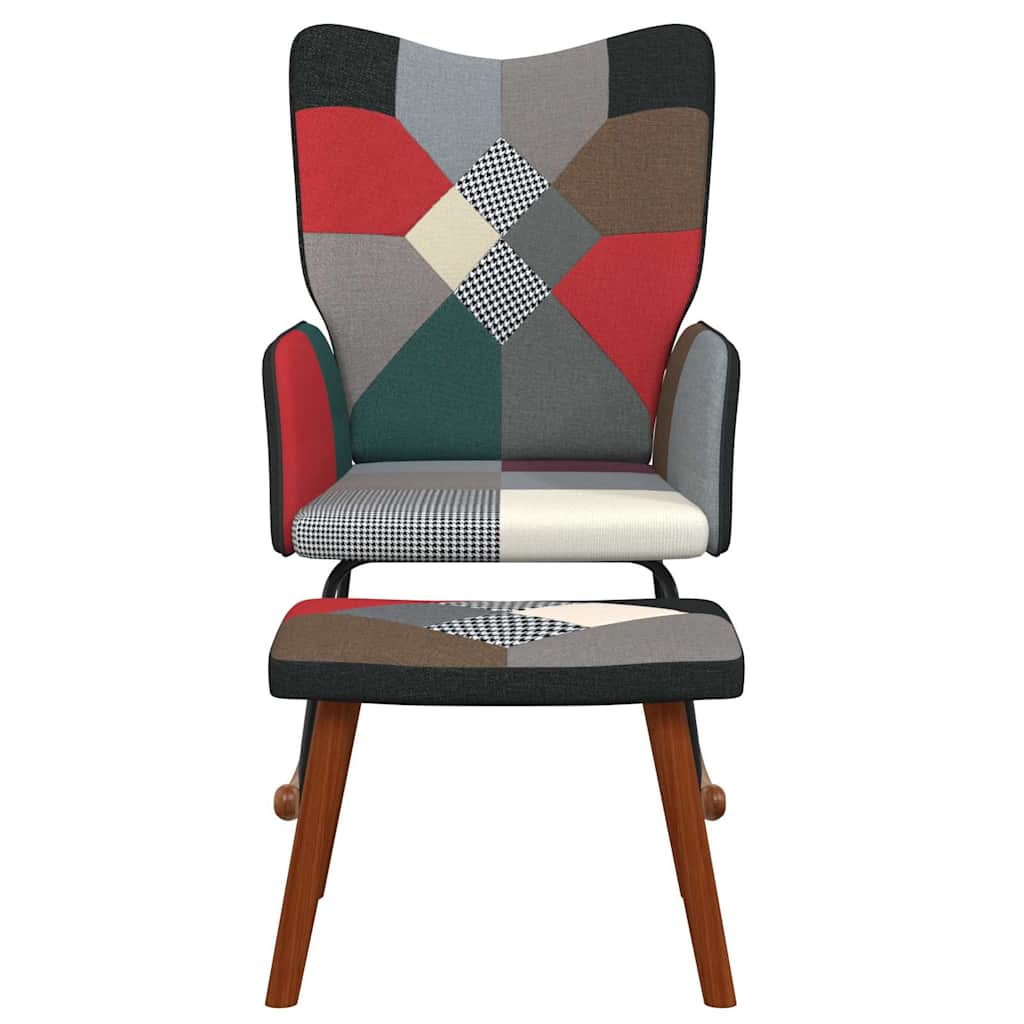 Sedia a Dondolo con Poggiapiedi in Tessuto Patchwork