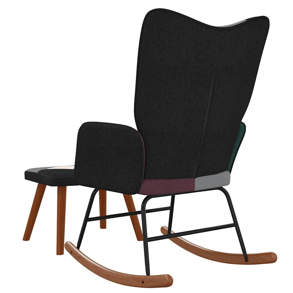 Sedia a Dondolo con Poggiapiedi in Tessuto Patchwork