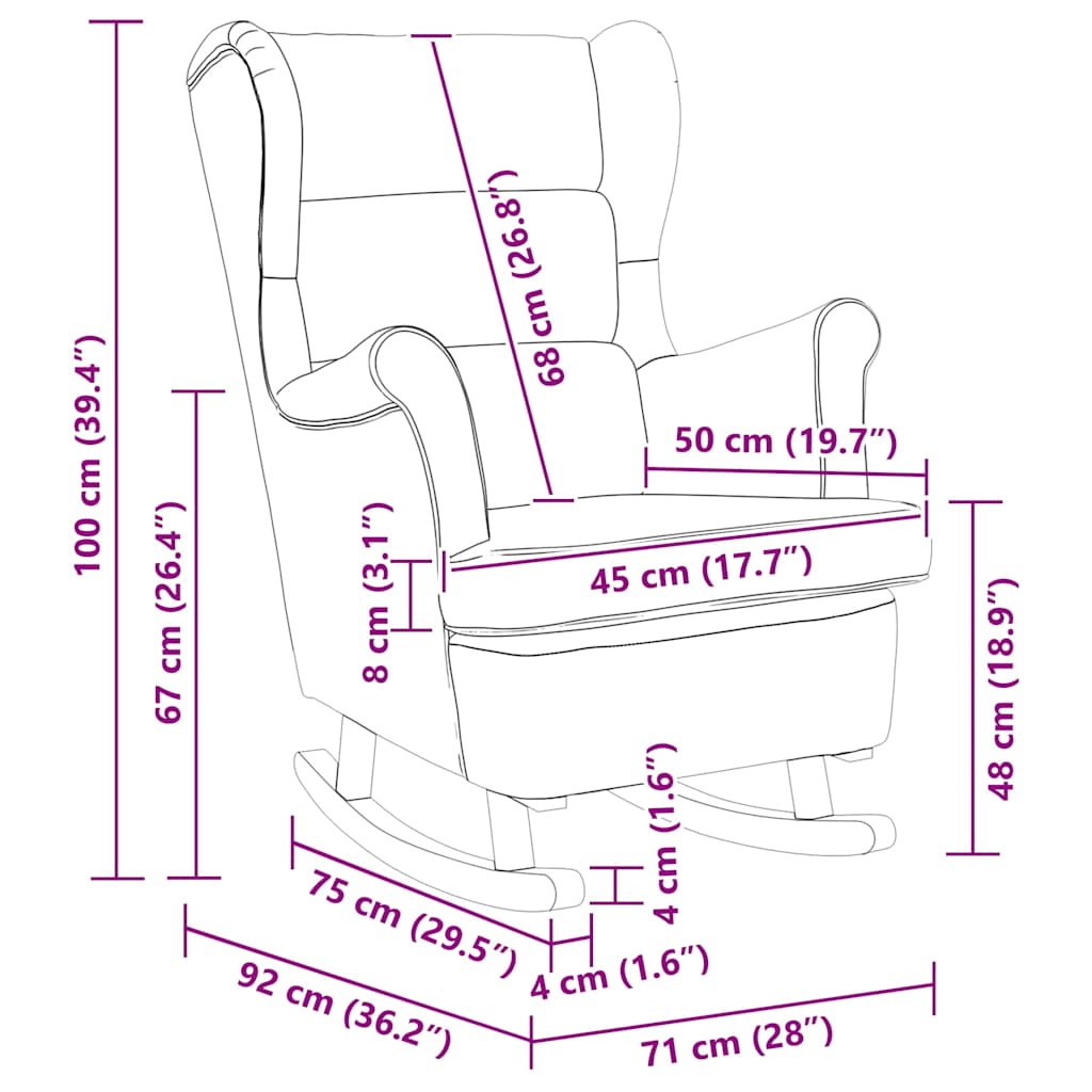 Sedia a dondolo con schienale alto in velluto grigio chiaro