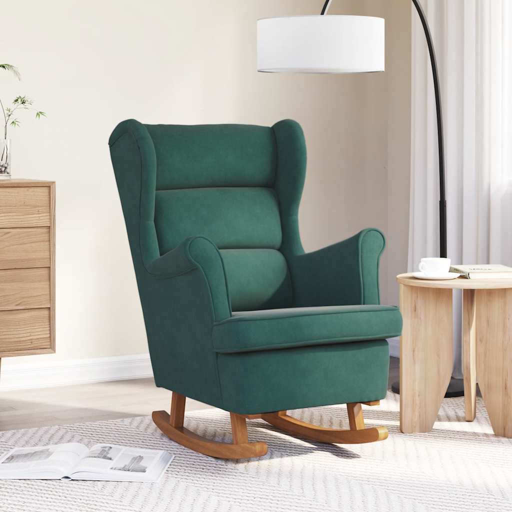 Sedia a dondolo con schienale alto in velluto verde scuro | homemem39