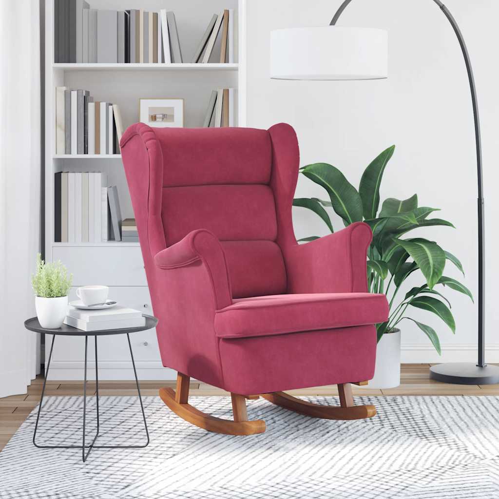 Sedia a dondolo con schienale alto in velluto rosso vino | homemem39