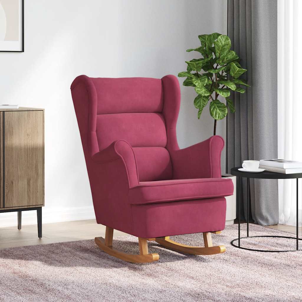 Sedia a dondolo con schienale alto in velluto rosso vino | homemem39