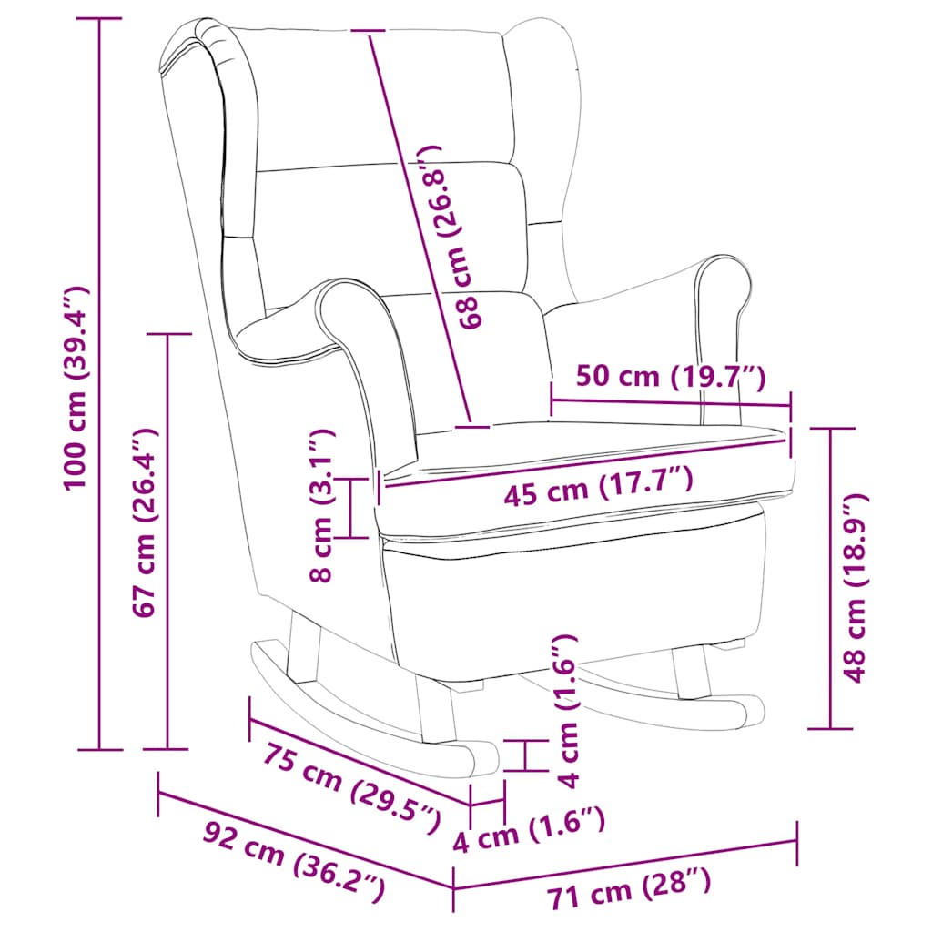 Sedia a dondolo con schienale alto in velluto giallo