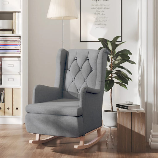 Poltrona Gambe a Dondolo Legno di Hevea Grigio Chiaro Tessuto | homemem39