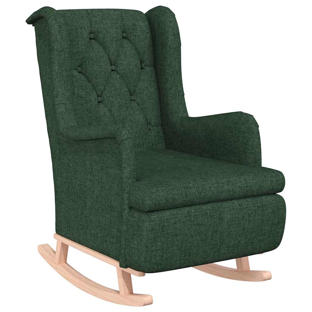 Poltrona Gambe a Dondolo Legno di Gomma Verde Scuro in Tessuto