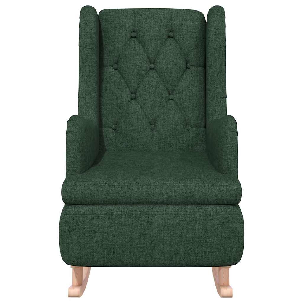 Poltrona Gambe a Dondolo Legno di Gomma Verde Scuro in Tessuto