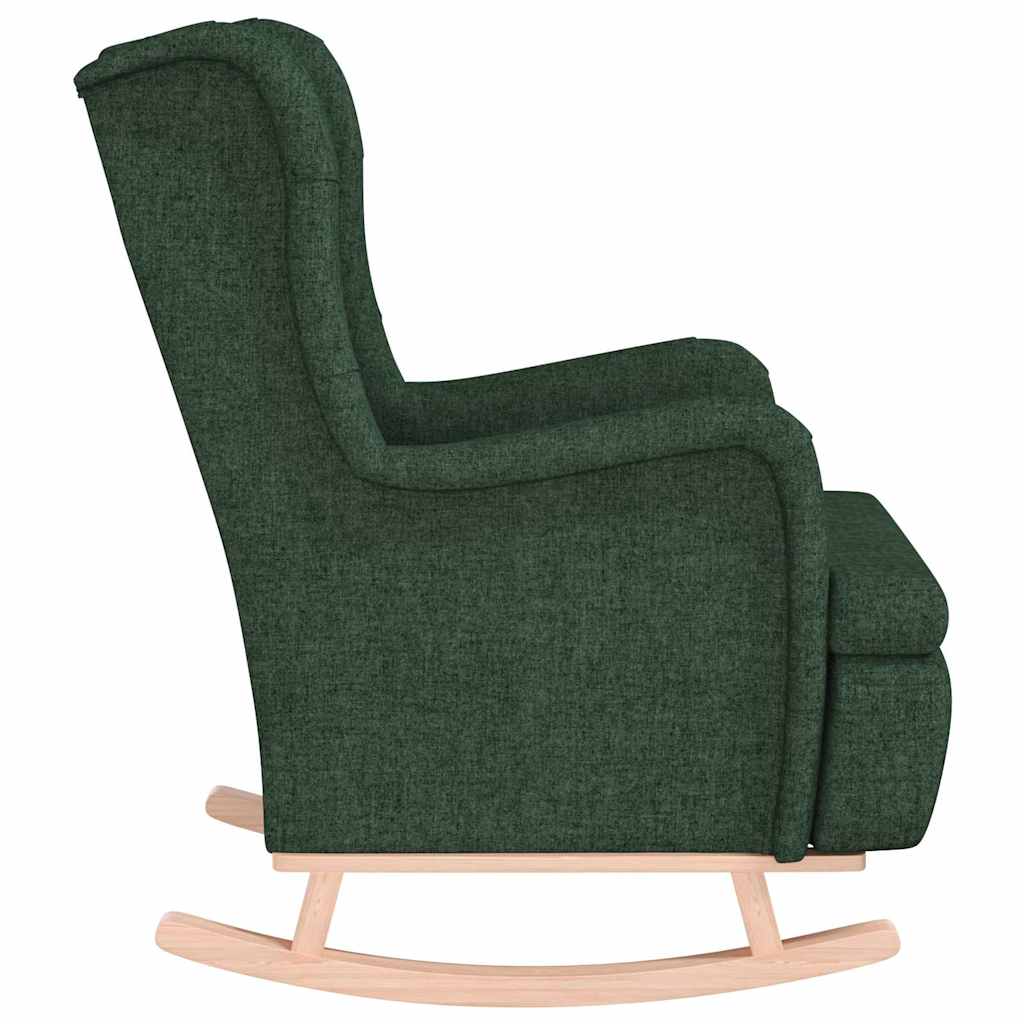 Poltrona Gambe a Dondolo Legno di Gomma Verde Scuro in Tessuto