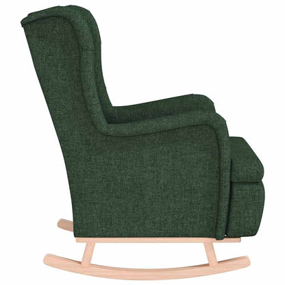 Poltrona Gambe a Dondolo Legno di Gomma Verde Scuro in Tessuto