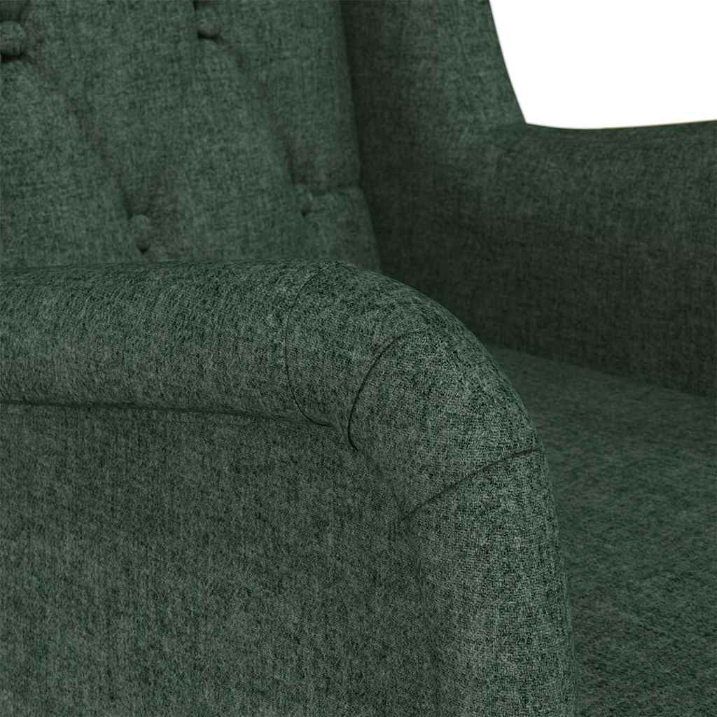 Poltrona Gambe a Dondolo Legno di Gomma Verde Scuro in Tessuto