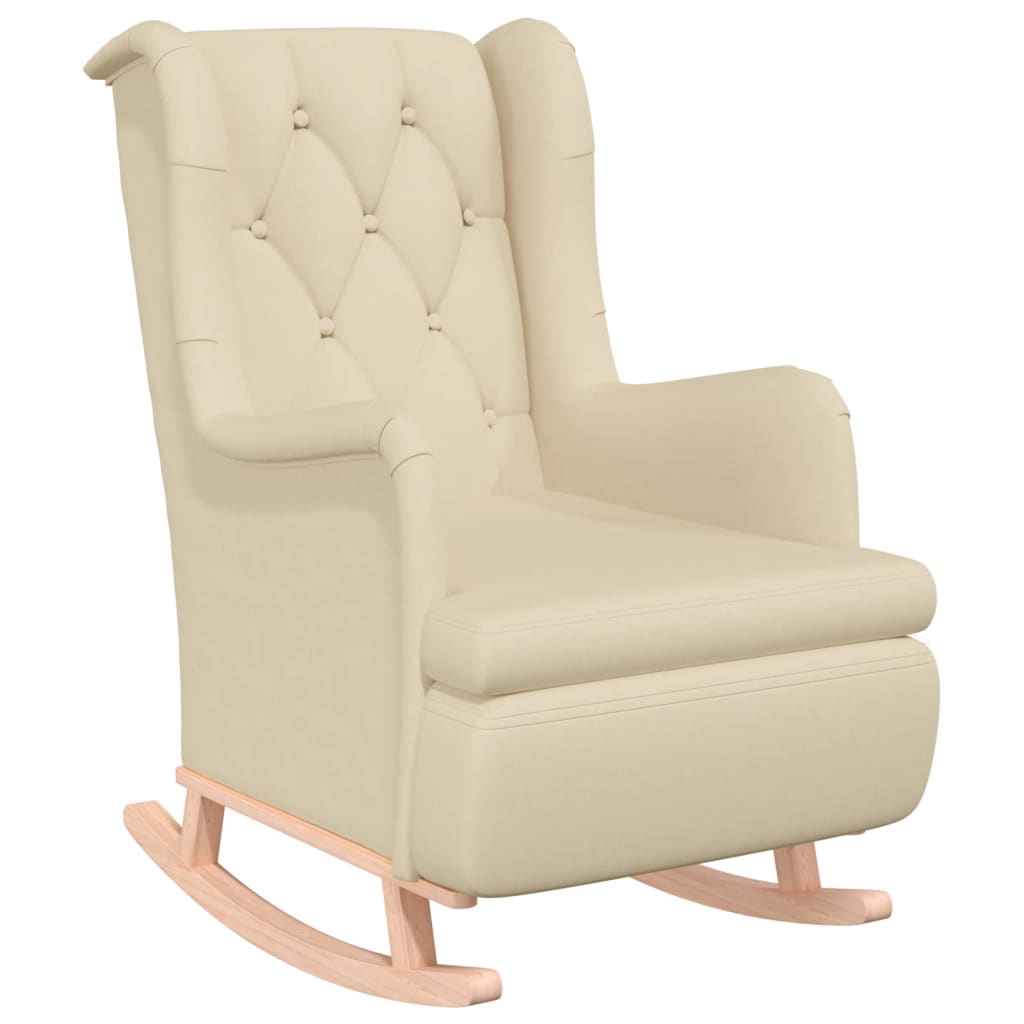 Poltrona Gambe a Dondolo in Legno di Hevea Crema in Tessuto | homemem39